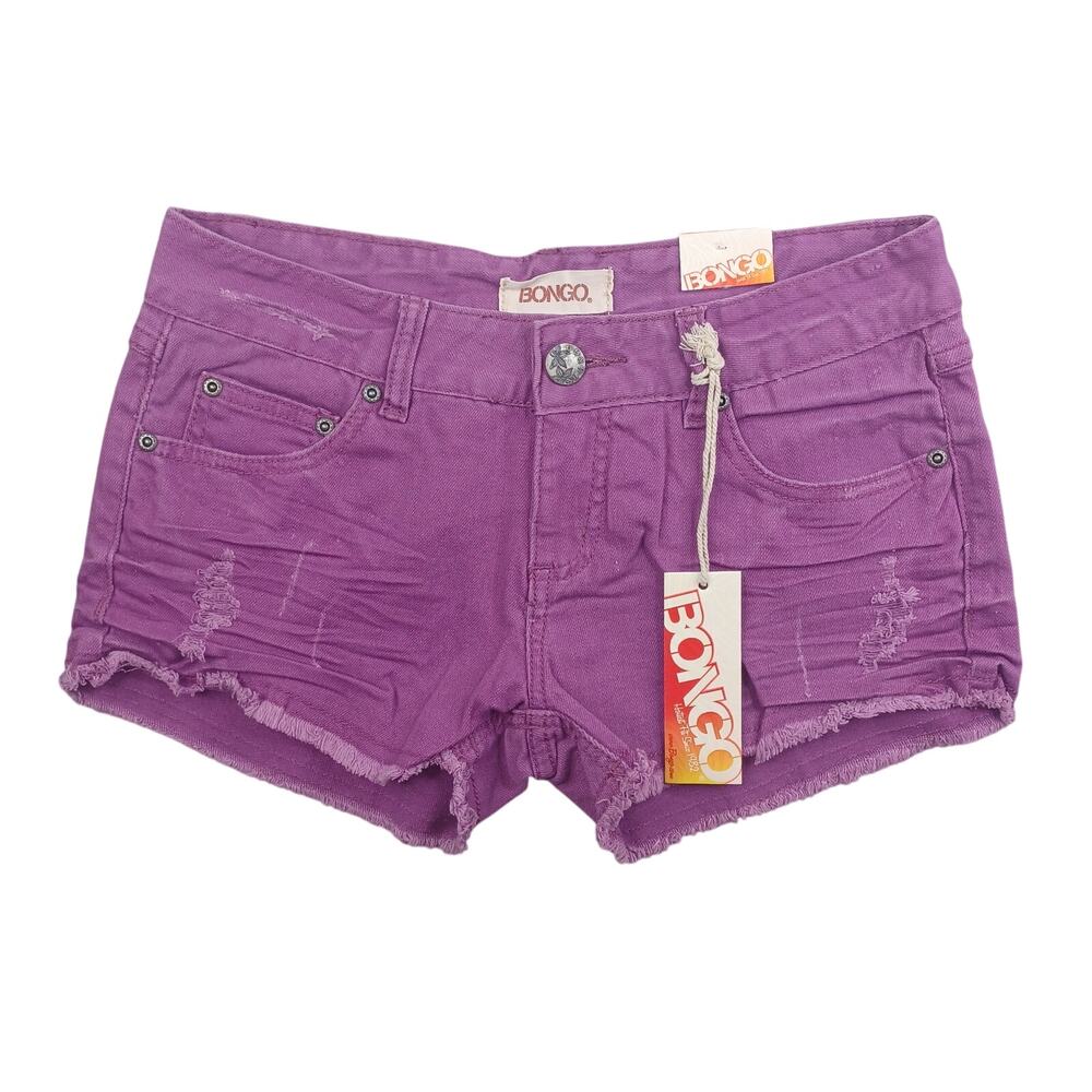 Vintage Bongo Y2K Denim Shorts Womens 5 Purple Low Rise‎ Raw Cutoff Jean Shortie